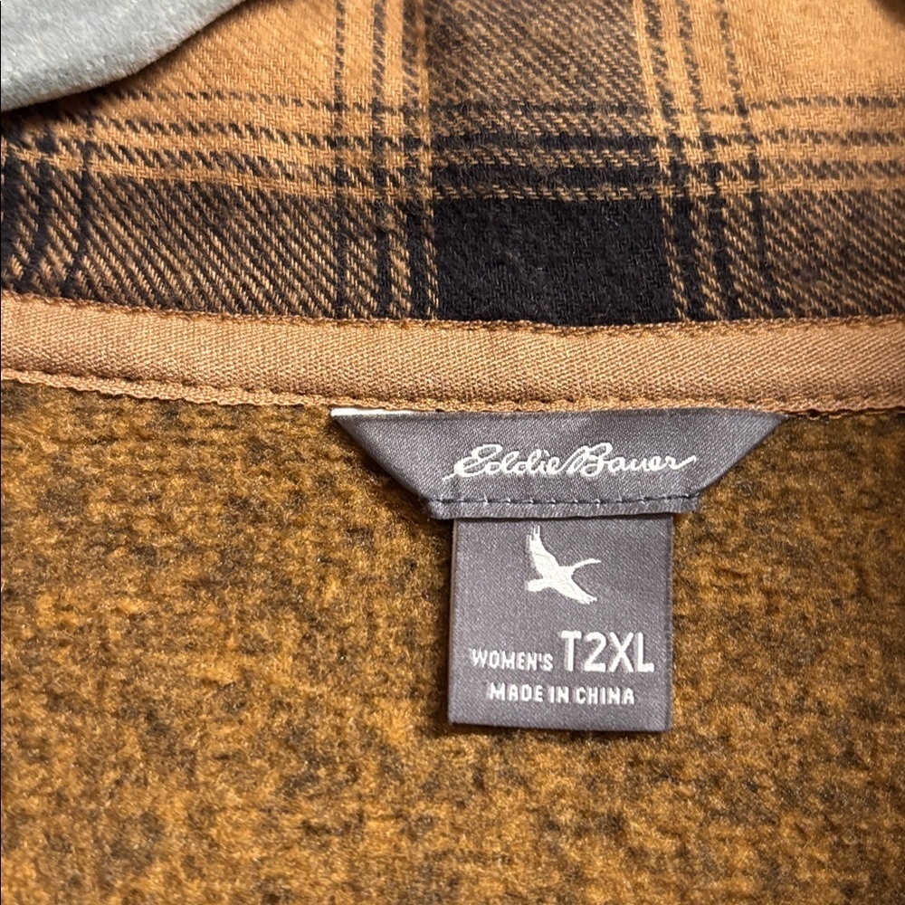 Eddie Bauer Women’s Mustard Tan Full Zip Jacket W/Plaid Accents. Size Tall 2XL - Picture 2 of 13